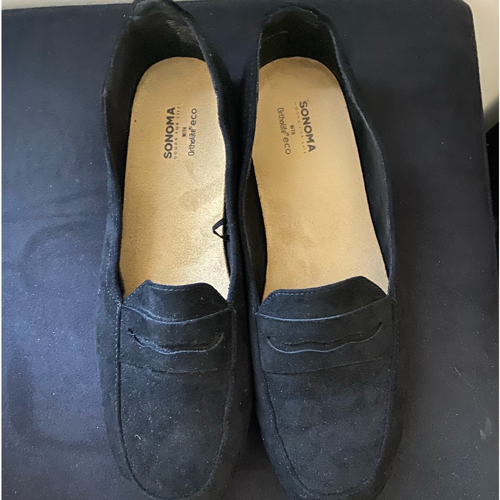 Black Suede Penny Loafer. Size 9.5